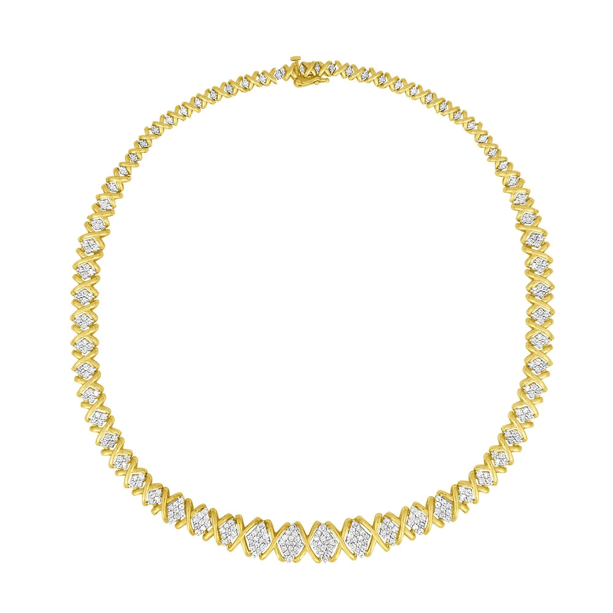 10K Yellow Gold 4 cttw Brilliant Round-Cut Diamond Graduating Riviera Statement Necklace (H-I Color, I2-I3 Clarity)-0