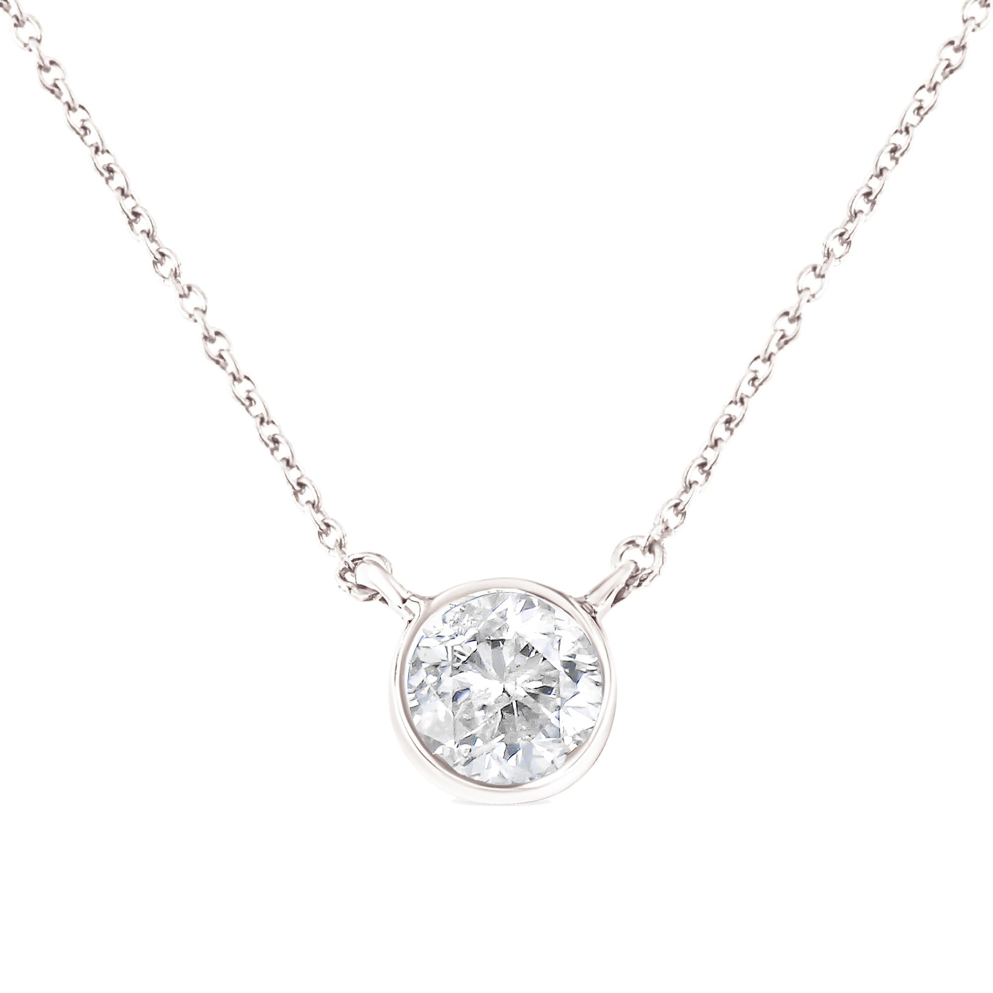 .925 Sterling Silver 1/2 Cttw Diamond Bezel 18" Pendant Necklace (I-J Color, I2-I3 Clarity)-1