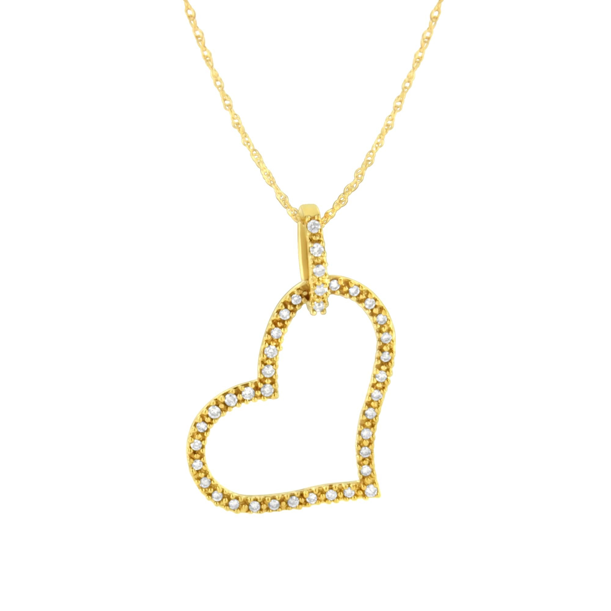 10K Yellow Gold 1/4 cttw Prong Set Round-Cut Diamond Open Heart 18" Pendant Necklace (K-L Color, I1-I2 Clarity)-0