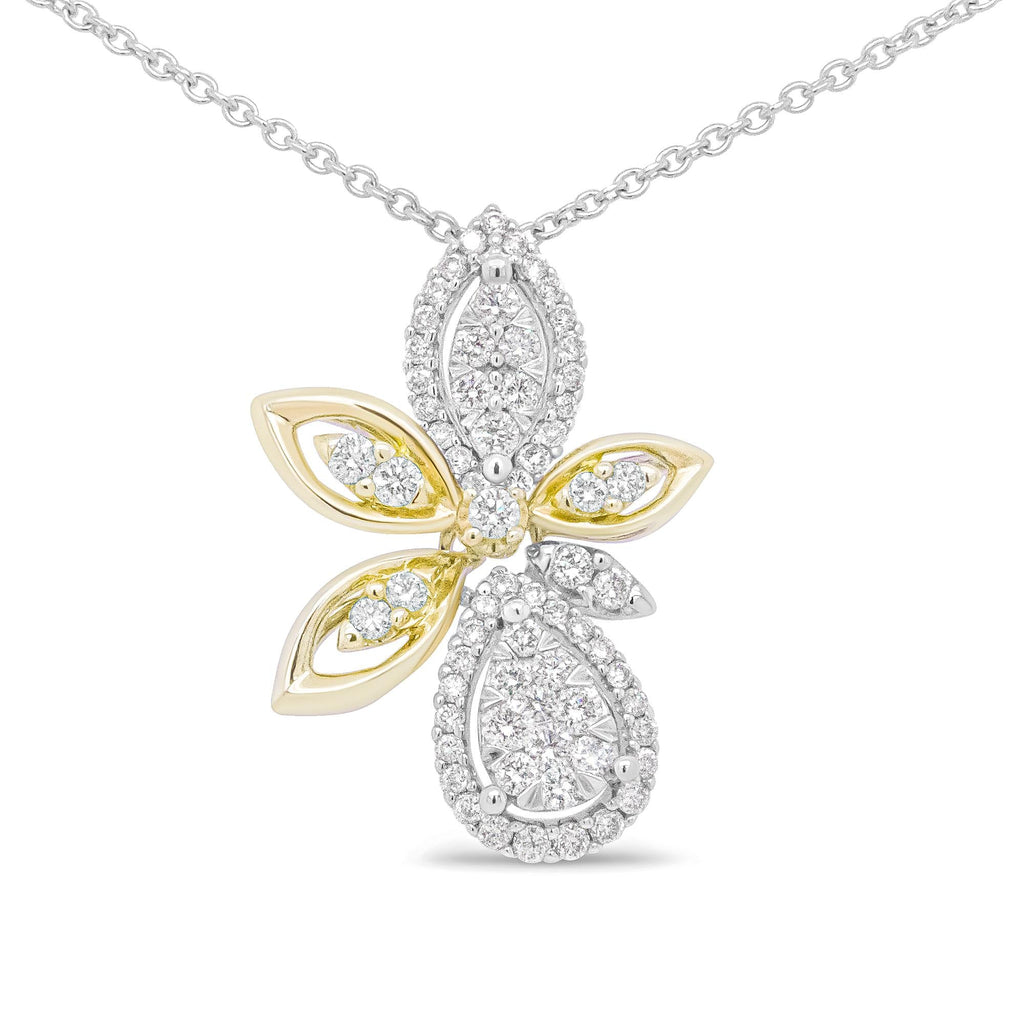 14K White and Yellow Gold 5/8 Cttw Round Diamond Marquise Floral Style 18" Pendant Necklace (H-I Color, I1-I2 Clarity)-0