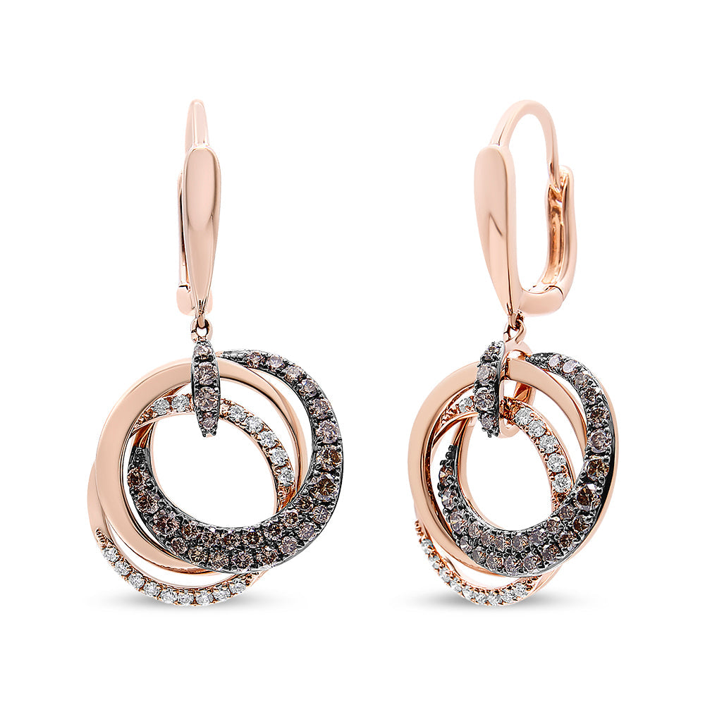 14K Rose Gold 1.00 Cttw White and Brown Diamond Intertwining Hoops and Circle Dangle Earrings (H-I/Brown Color, SI1-SI2 Clarity)-0