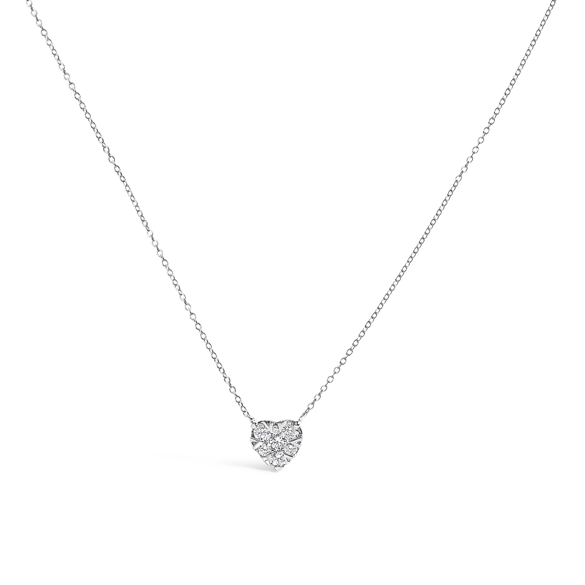 14K White Gold 1/4 Cttw Diamond Composite Heart Pendant Necklace - 18" Inches-0