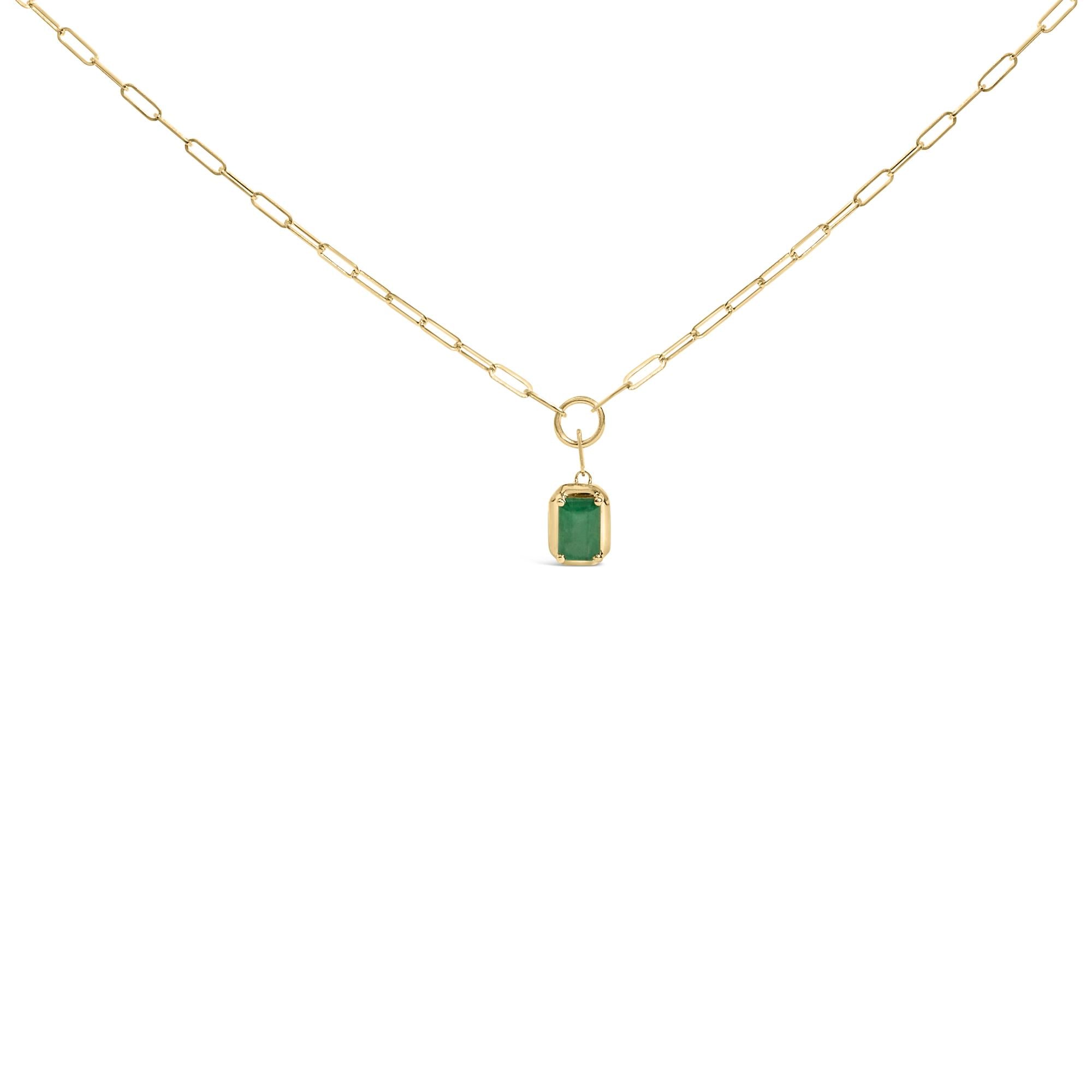 10K Yellow Gold Emerald Cut 6x4 MM Green Emerald Solitaire Pendant Necklace - 18 inch-1
