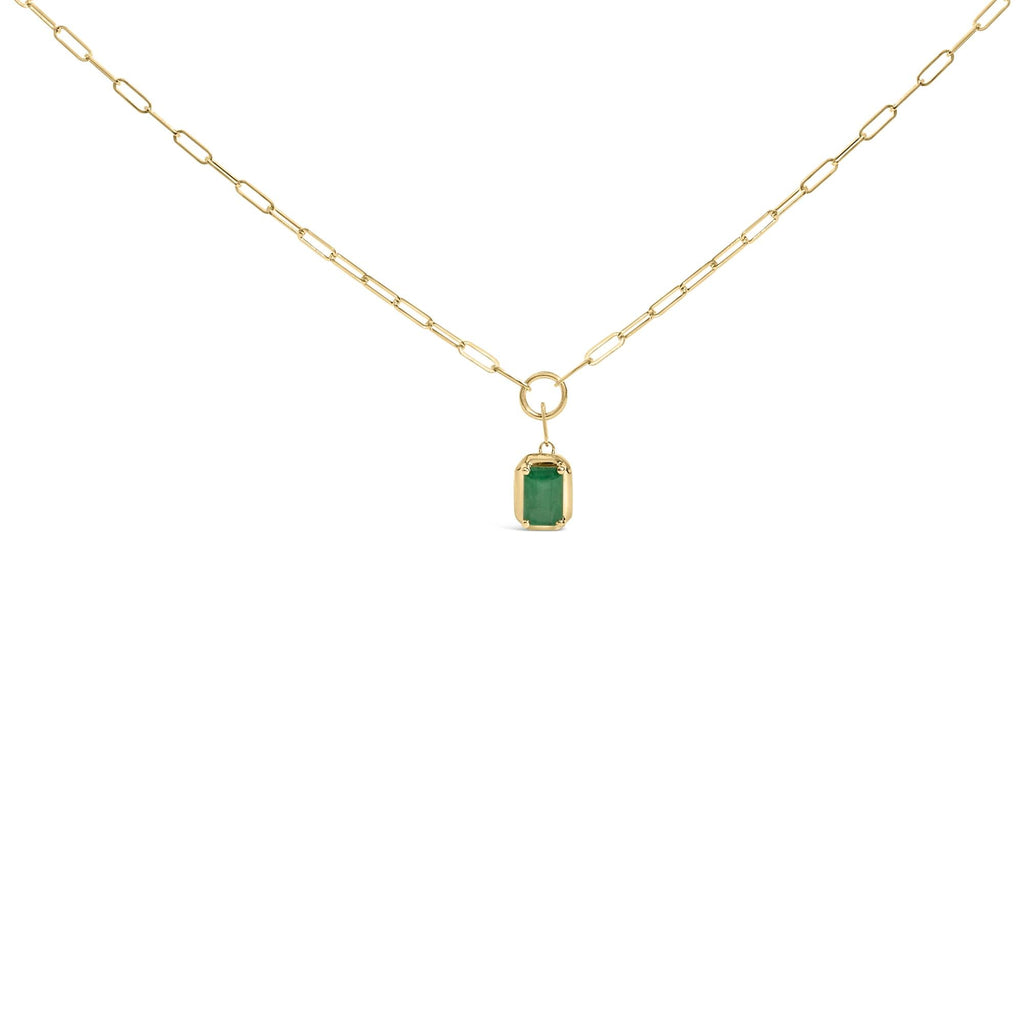10K Yellow Gold Emerald Cut 6x4 MM Green Emerald Solitaire Pendant Necklace - 18 inch-4