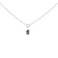 10K White Gold Emerald Cut 6x4 MM Blue Sapphire Solitaire Pendant Necklace - 18 inch-0