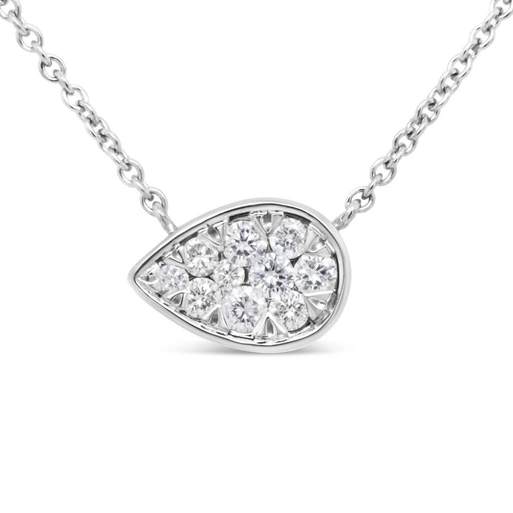 14K White Gold 1/4 Cttw Round Diamond Composite Teardrop Shape 18" Pendant Necklace - (G-H Color, SI2-I1 Clarity)-0