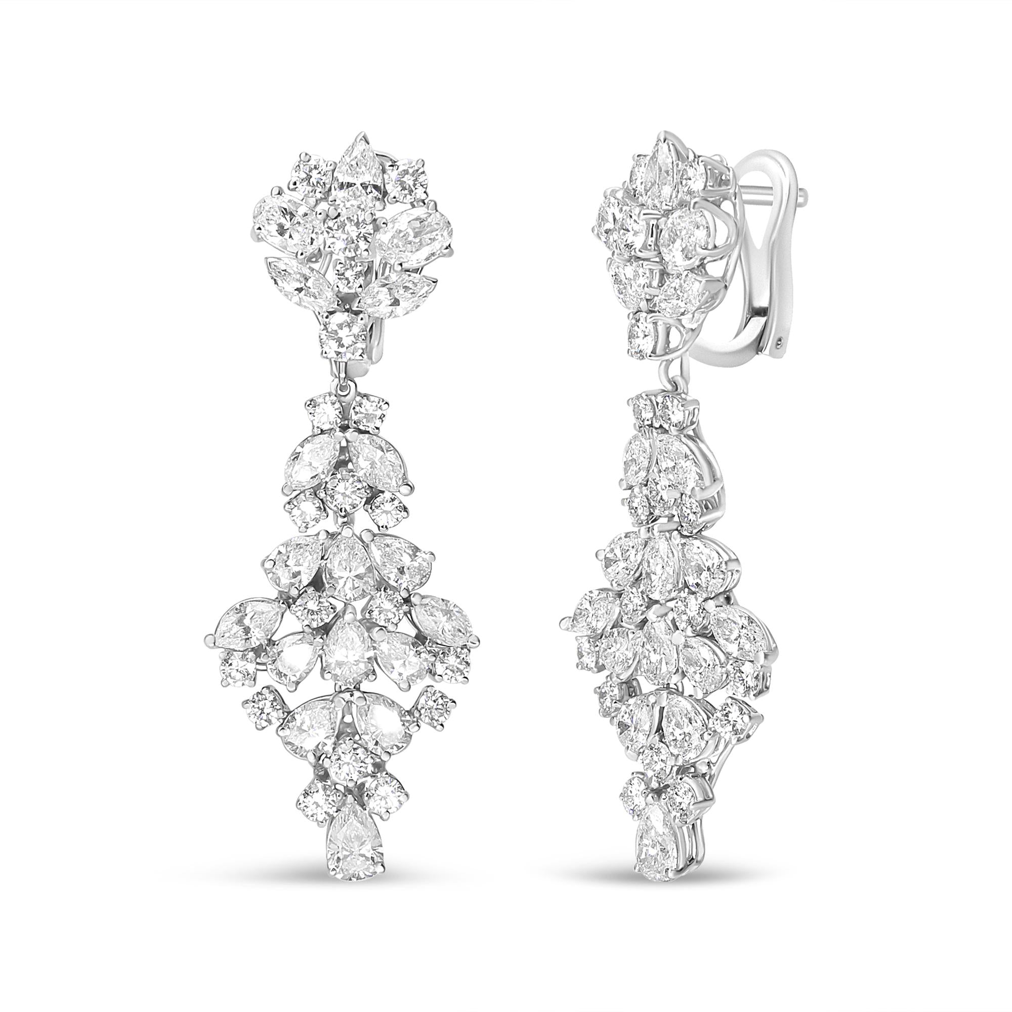 18K White Gold 9 1/2 Cttw Diamond Cluster Drop Dangle Clip-On Earrings (F-G Color, VS1-VS2 Clarity)-0
