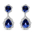 18K White Gold Blue Sapphire and Diamond 2.00 Cttw Diamond Halo Drop and Dangle Earring (G-H Color, SI1-SI2 Clarity)-0
