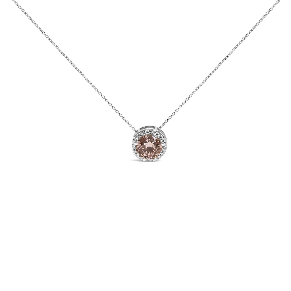 14K White Gold 2 3/8 Cttw Lab Grown Pink Diamond Solitaire with Halo Pendant Necklace - 17" Inches-0