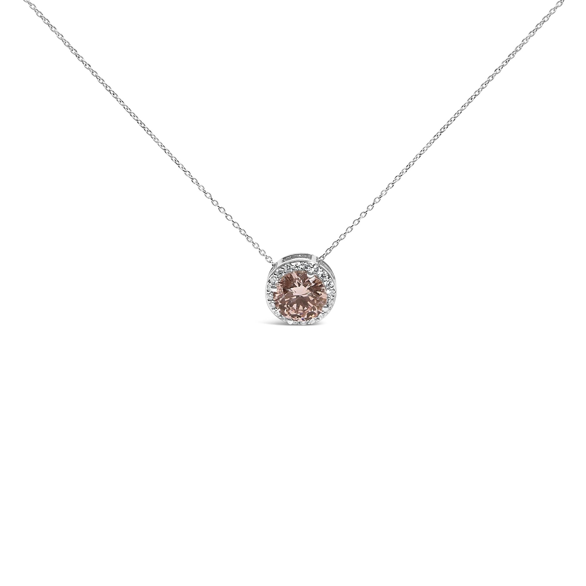 14K White Gold 2 3/8 Cttw Lab Grown Pink Diamond Solitaire with Halo Pendant Necklace - 17" Inches-0