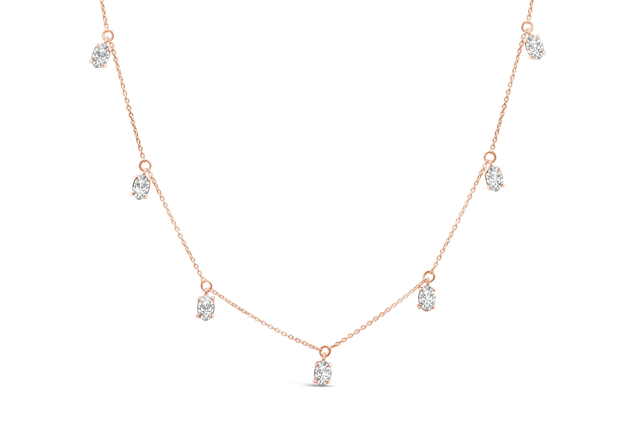 14K Rose Gold 1 3/8 Cttw Oval Lab Grown Diamond Dangle Station Necklace - 17" Inches-0