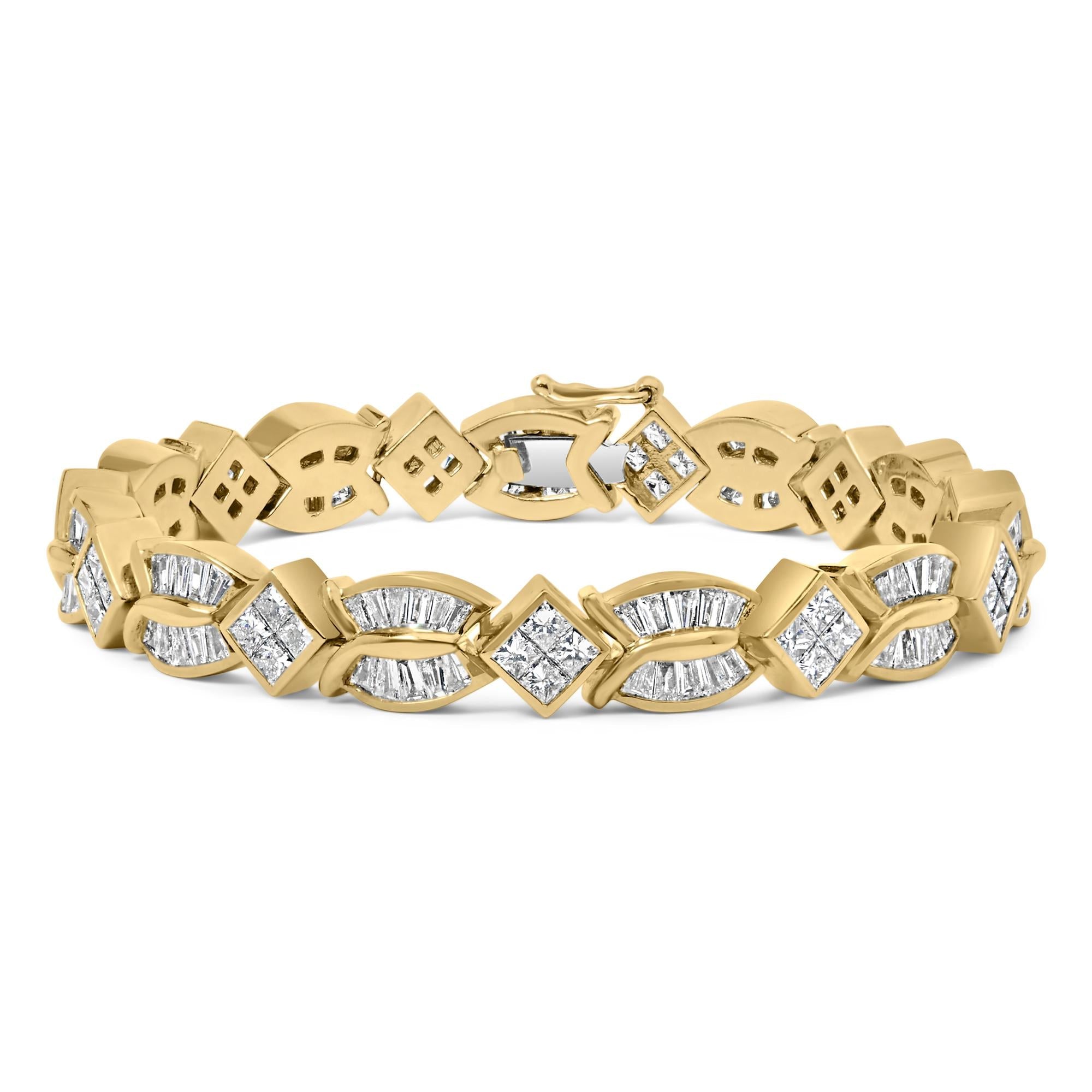 14K Yellow Gold 8 1/5 Cttw Baguette and Princess-Cut Diamond Geometric Twist Link Bracelet (G-H Color, VS1-VS2 Clarity) - Size 7"-0