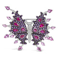 18K White Gold 1.00 Cttw Diamond, Ruby  Sapphire, and Amethyst Mixed Gemstone Butterfly Brooch Pin (G-H Color, VS1-VS2 Clarity)-0
