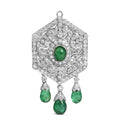 18K 2 3/4 Cttw Diamond and Emerald Dangle Art Deco Shield Brooch Pin Pendant (G-H Color, VS1-VS2 Clarity) CHAIN NOT INCLUDED-0