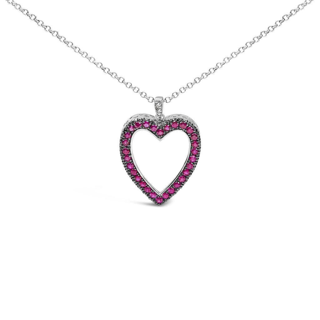 18K 1/3 Cttw Diamond and Red Ruby Open Heart with Black Rhodium 18" Pendant Necklace (G-H Color, VS2-SI1 Clarity)-0