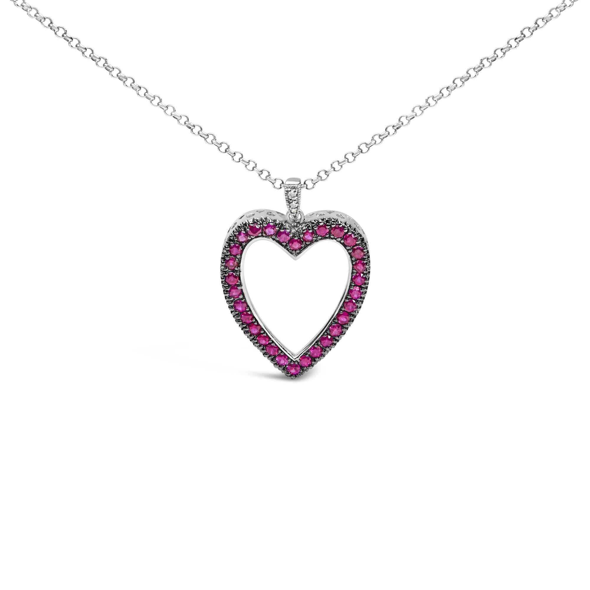 18K 1/3 Cttw Diamond and Red Ruby Open Heart with Black Rhodium 18" Pendant Necklace (G-H Color, VS2-SI1 Clarity)-0