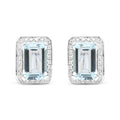 18K White Gold 3/4 Cttw Round Diamond and 13x9mm Emerald Cut Blue Aquamarine Gemstone Halo Omega Stud Earrings (G-H Color, SI1-SI2 Clarity)-0