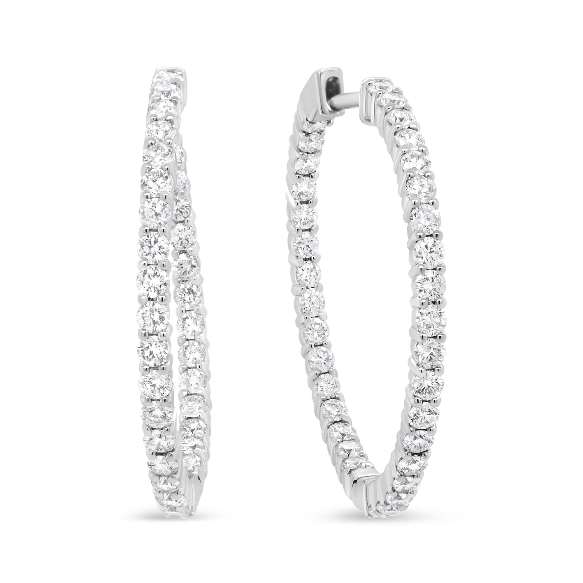 18K White Gold 3 5/8 Cttw Round Diamond Curved Inside-Outside Hoop Earrings (F-G Color, VS1-VS2 Clarity)-0