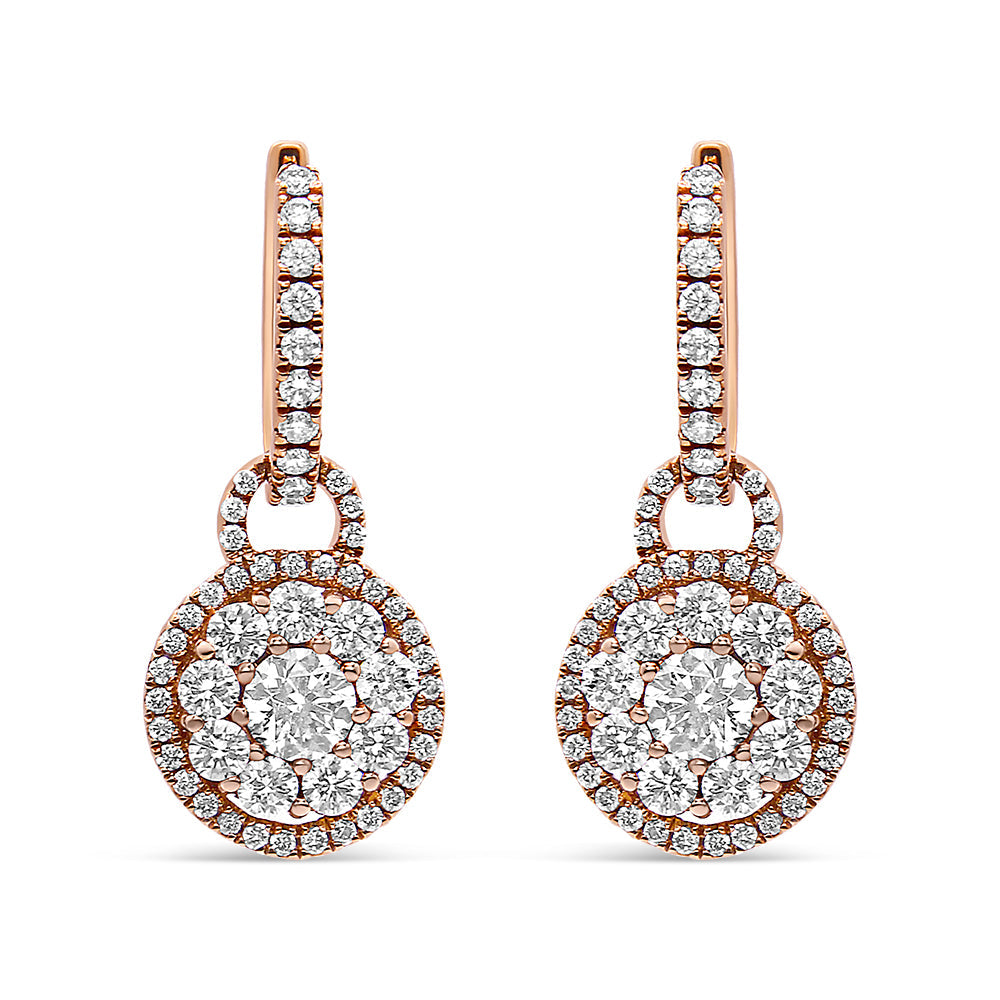 18K Rose Gold 1 1/2 Cttw Round Shaped Diamond Composite Drop and Dangle Leverback Earrings (F-G Color, VS1-VS2 Clarity)-0