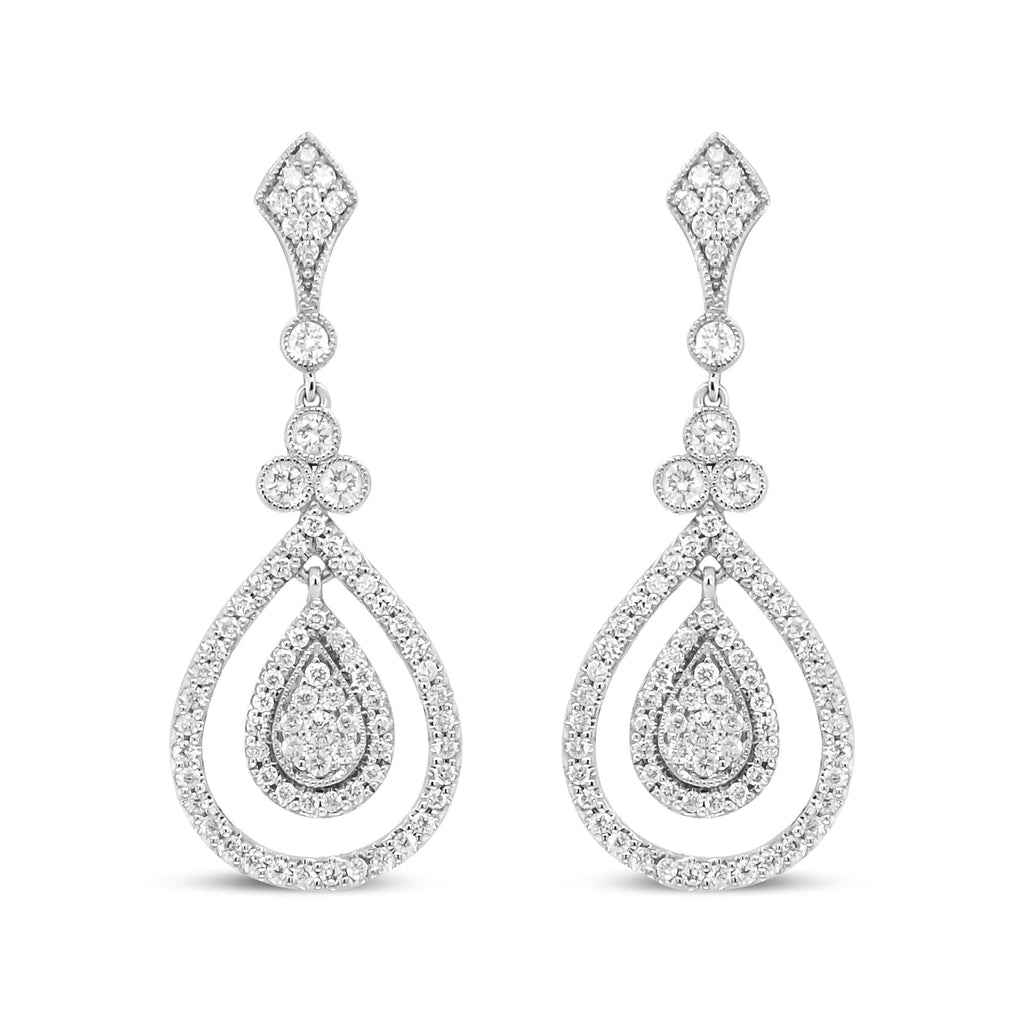 18K White Gold 1 1/4 Cttw Round Diamond Openwork Teardrop-Shaped Dangle Earrings (F-G Color, VS1-VS2 Clarity)-0
