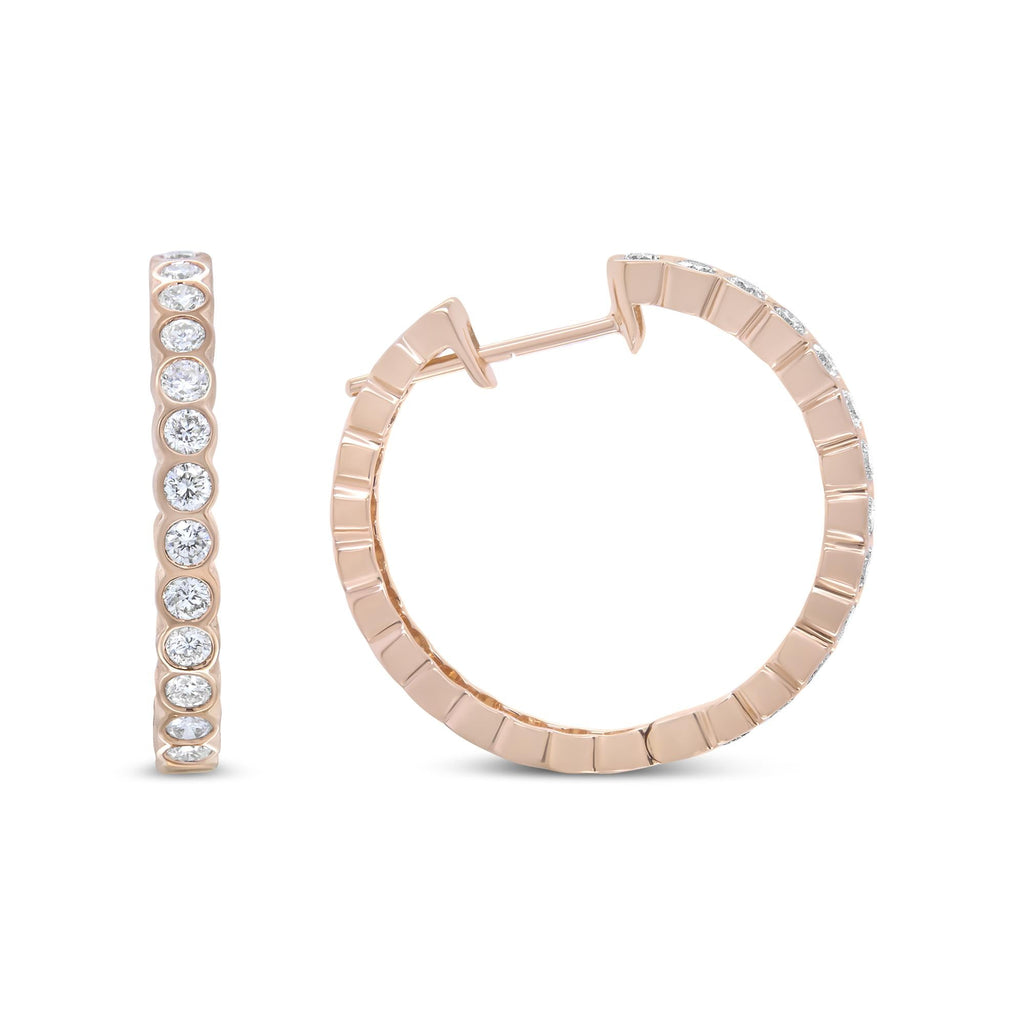 18K Rose Gold 1 Cttw Round Bezel-Set Diamond Hoop Earrings (F-G Color, VS1-VS2 Clarity)-0