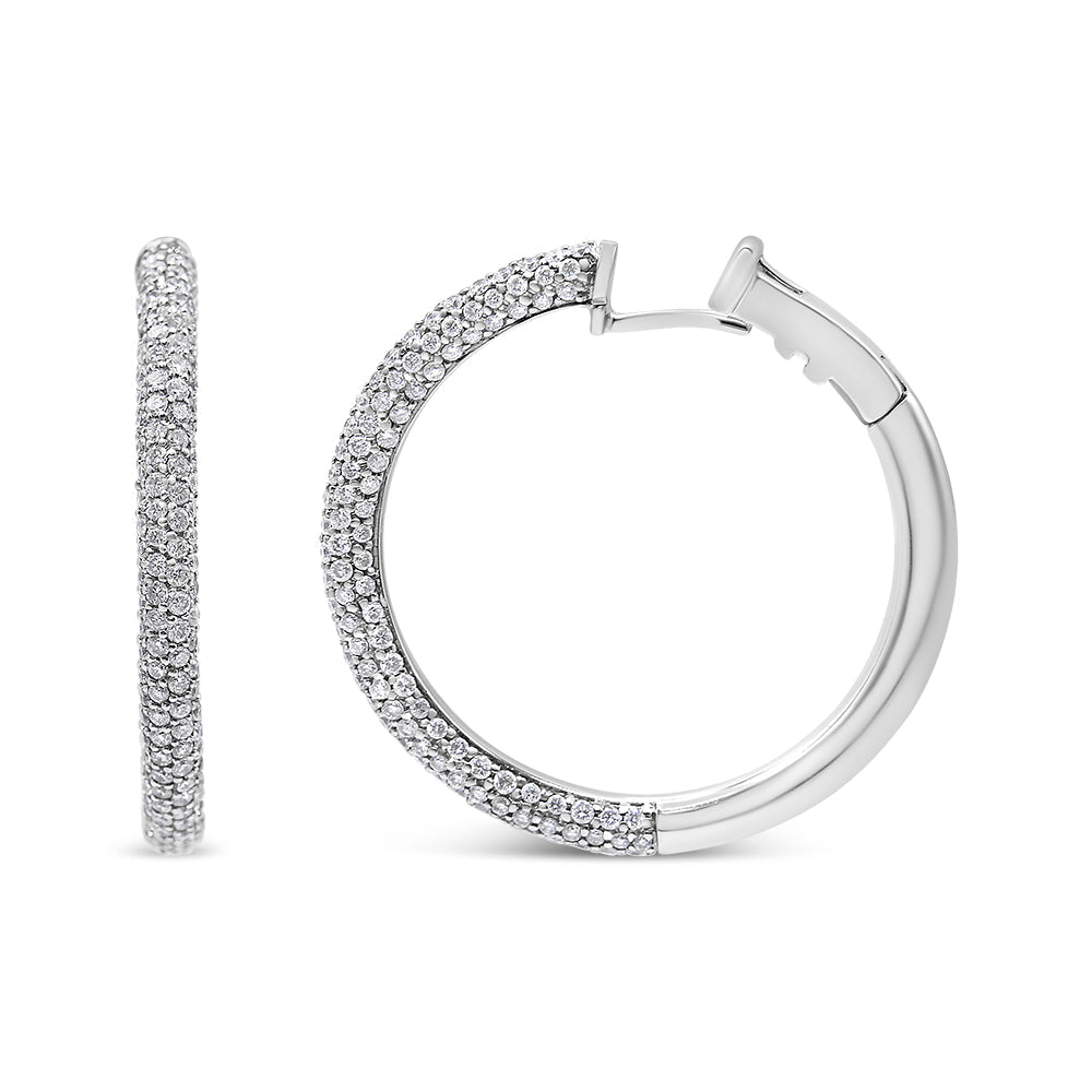 18K White Gold 2 1/3 Cttw Pave Set Diamond Semi Eternity Leverback Hoop Earrings (F-G Color, VS1-VS2 Clarity)-0