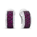 18K White Gold and Black Rhodium Plated 3/4 Cttw Round Diamonds and 1mm Round Red Ruby Huggie Hoop Earrings (F-G Color, VS1-VS2 Clarity)-0