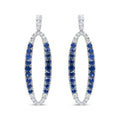 18K White Gold 1.11 Cttw Blue Round Diamond and Blue Sapphire Openwork Oval Shaped Dangle Earrings (F-G Color, VS1-VS2 Clarity)-0