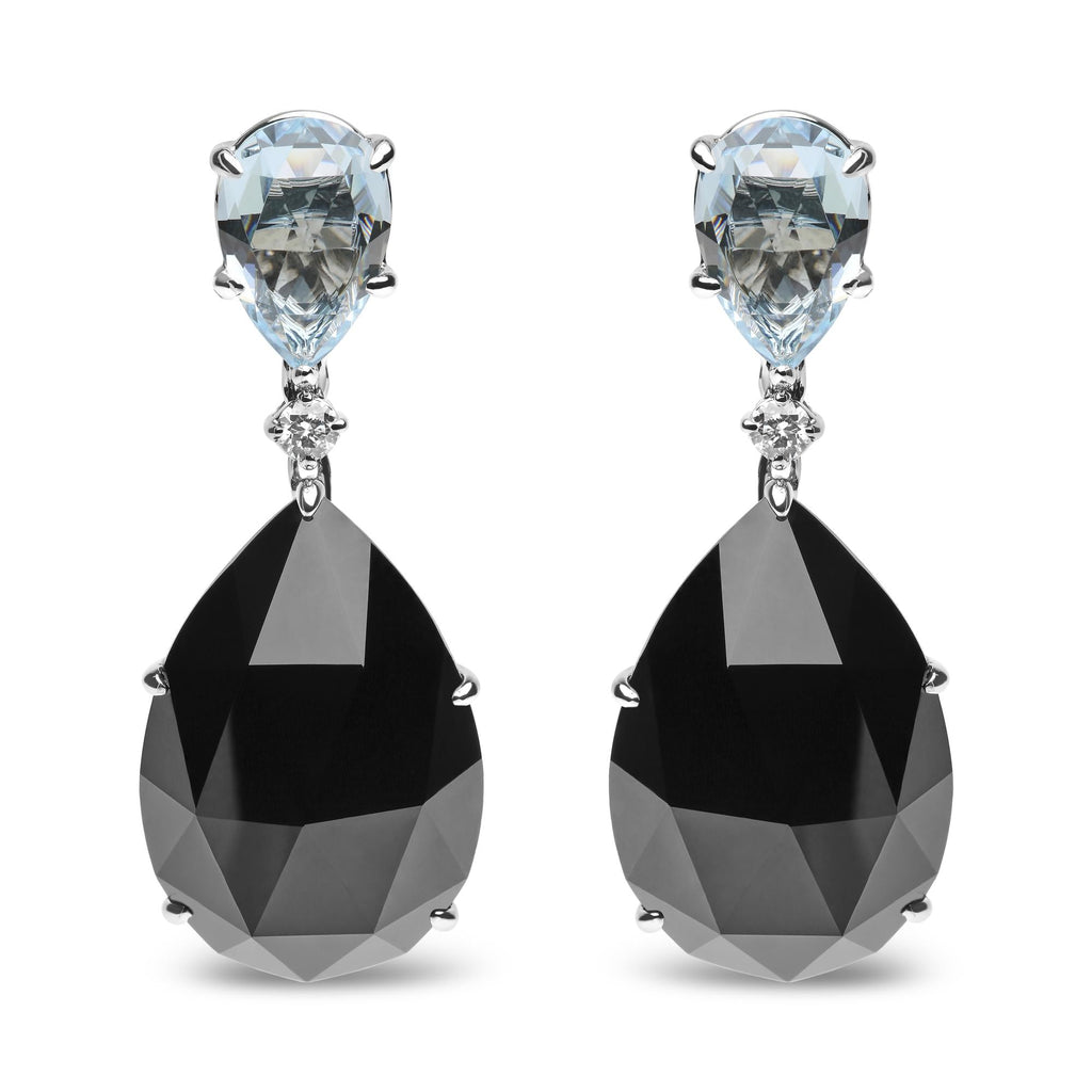 18K White Gold 1/5 Cttw Diamond with Pear Cut Sky Blue Topaz and Pear-Cut Black Onyx Gemstone Dangle Earring (G-H Color, SI1-SI2 Clarity)-0