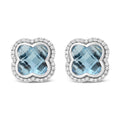 18K White Gold 3/8 Cttw Diamond and 11x11mm Clover-Cut London Blue Topaz Gemstone Halo Clover Stud Earrings (G-H Color, SI1-SI2 Clarity)-0