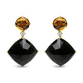 18K Yellow Gold 1/5 Cttw Diamond with Round Yellow Citrine and Cushion Cut Black Onyx Gemstone Dangle Earring (G-H Color, SI1-SI2 Clarity)-0