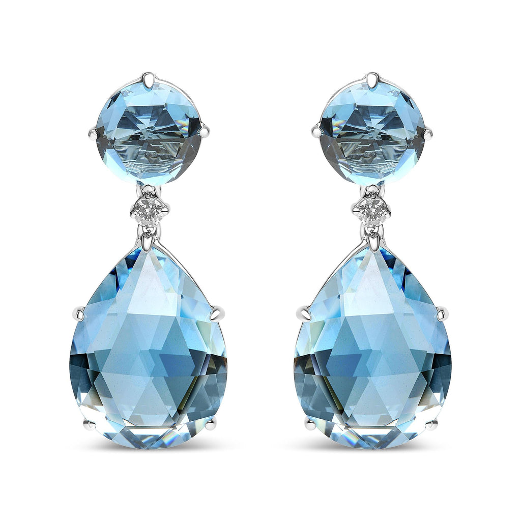 18K White Gold 1/5 Cttw Diamond with Round London Blue Topaz and 20 x 15mm Pear Cut Sky Blue Topaz Gemstone Dangle Earring (G-H Color, SI1-SI2 Clarity)-0
