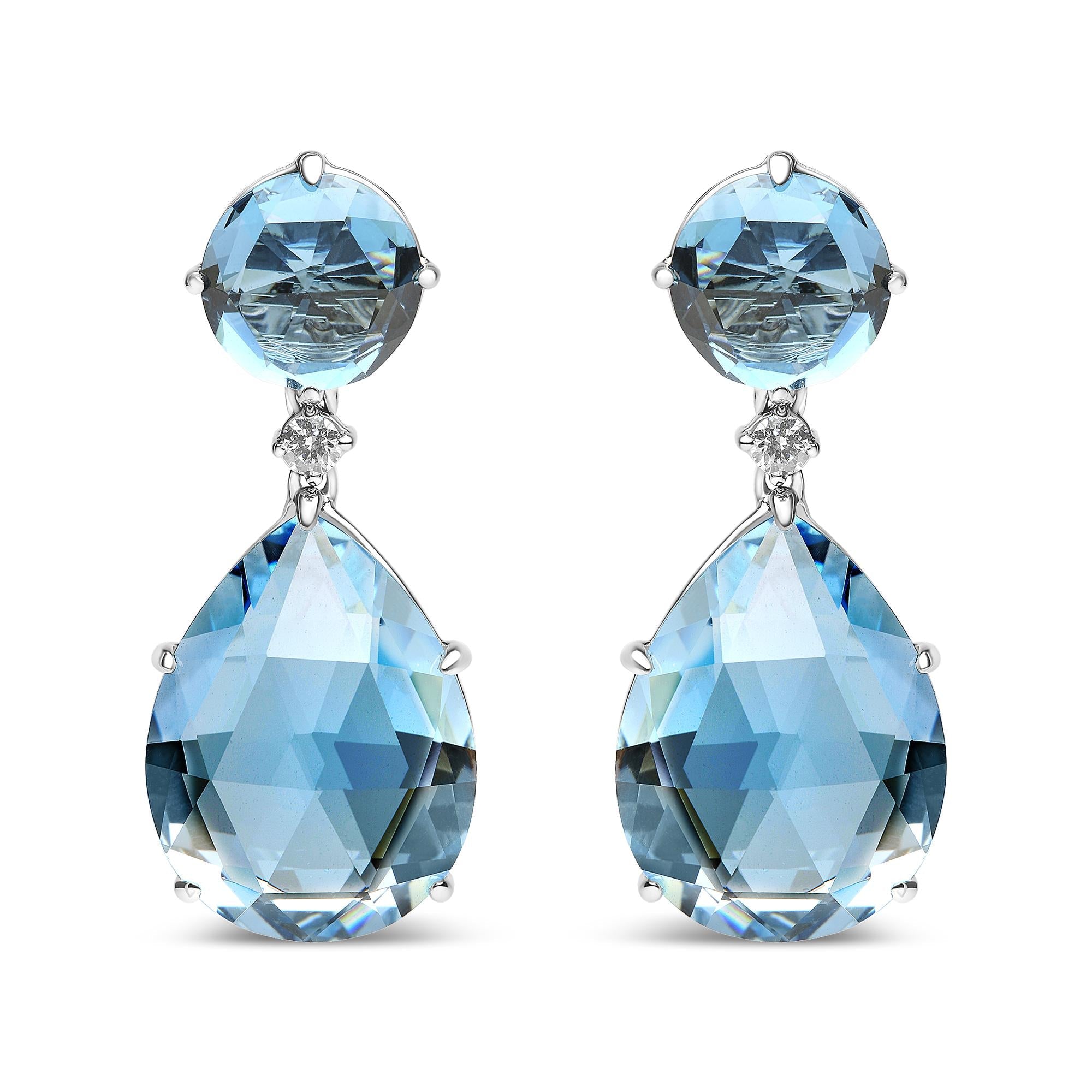 18K White Gold 1/5 Cttw Diamond with Round London Blue Topaz and 20 x 15mm Pear Cut Sky Blue Topaz Gemstone Dangle Earring (G-H Color, SI1-SI2 Clarity)-0