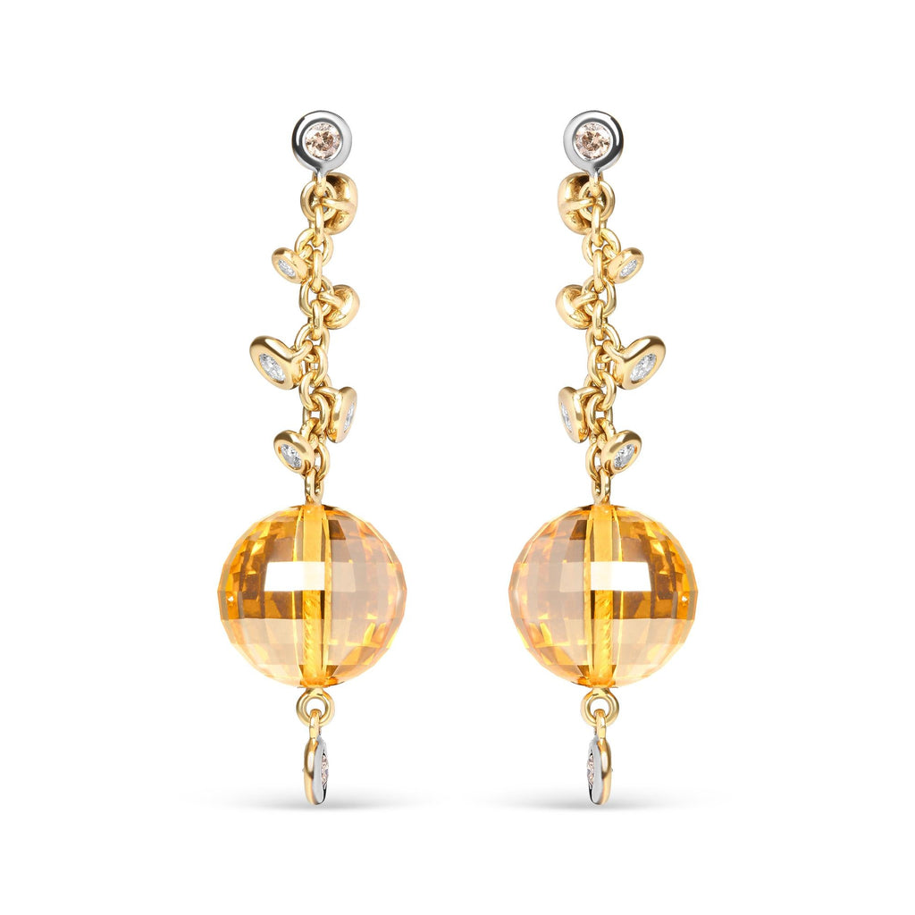 18K Yellow Gold 2/3 Cttw Round Bezel Diamond and 25mm Ball Shaped Yellow Citrine Gemstone Dangle Stud Earring (Brown and G-H Color, SI1-SI2 Clarity)-0