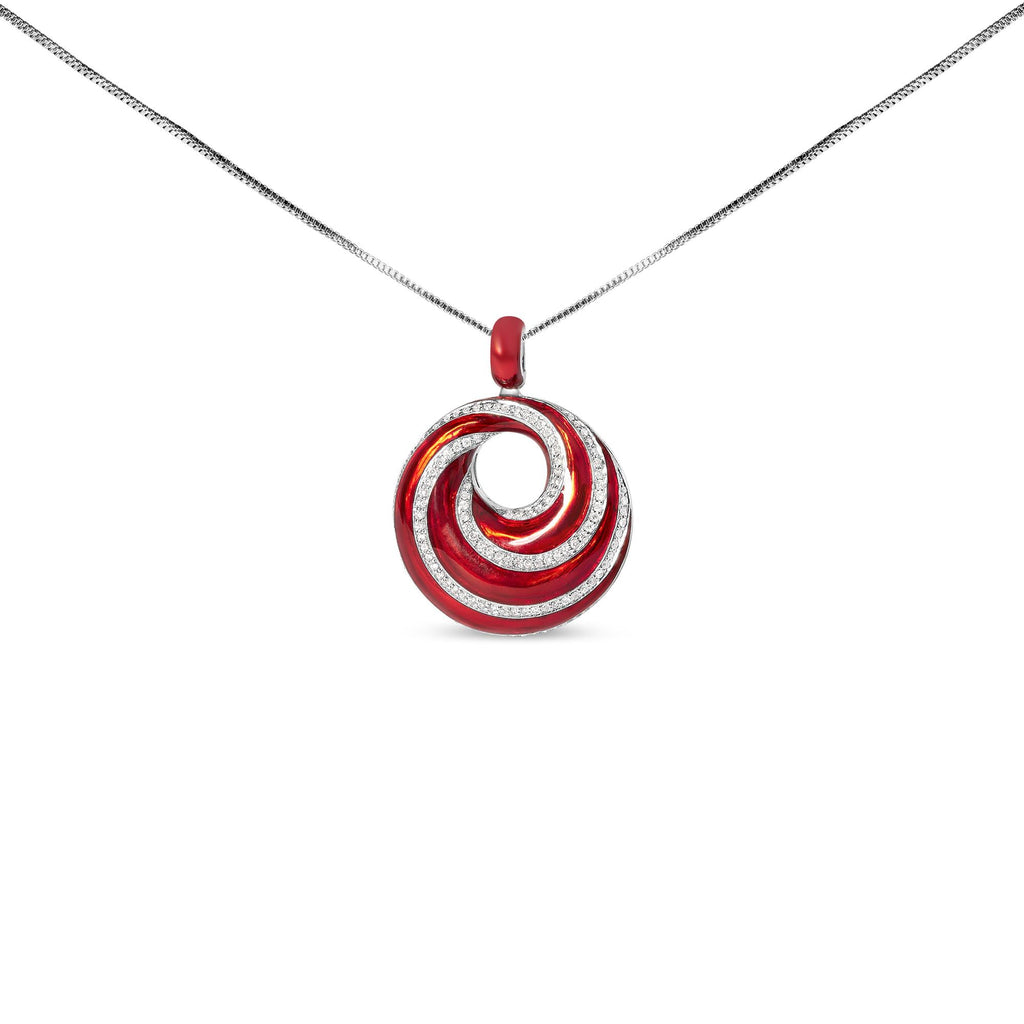 .925 Sterling Silver Red Enamel and 1/2 Diamond Endless Swirl Medallion 18" Pendant Necklace (F-G Color, VS1-VS2 Clarity)-0