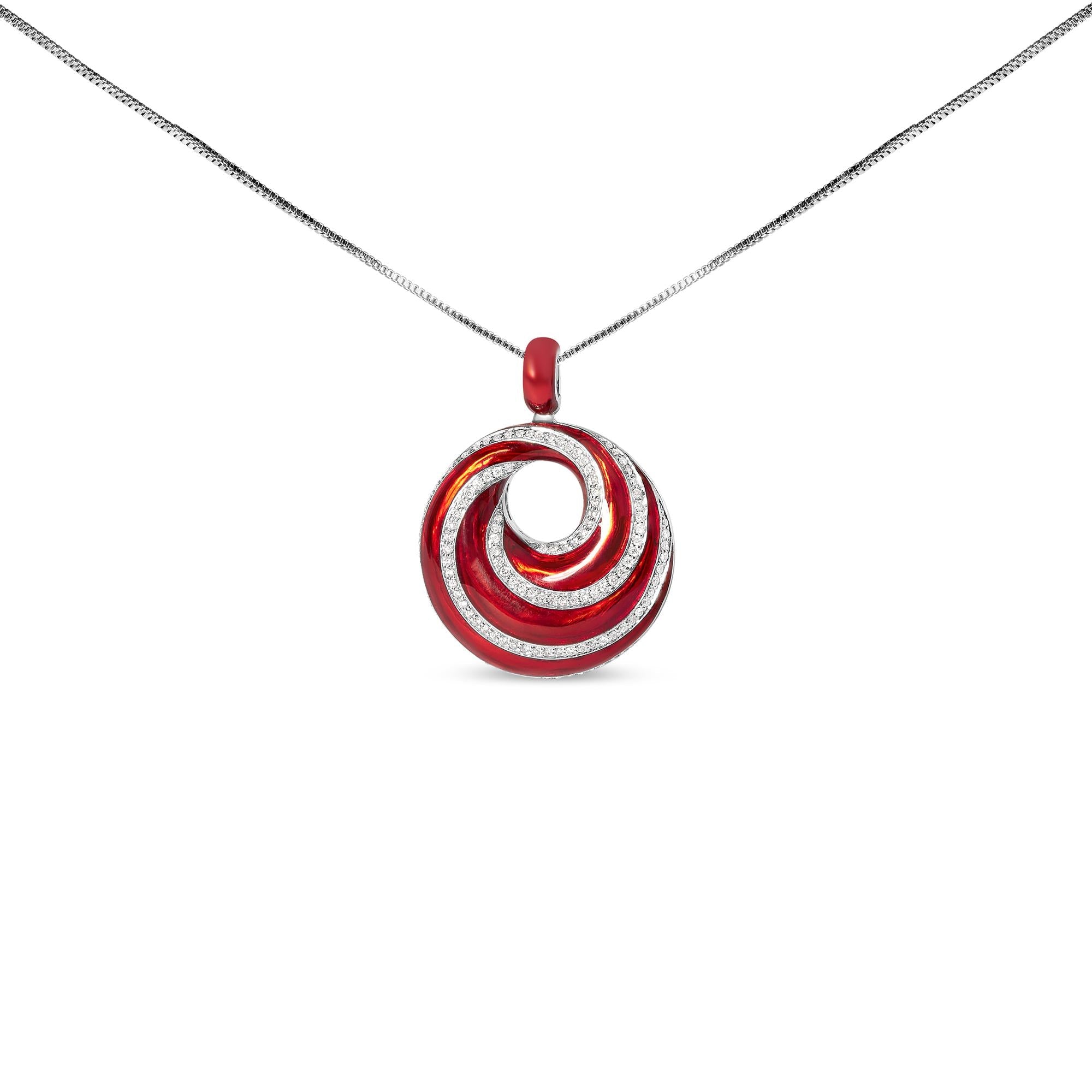 .925 Sterling Silver Red Enamel and 1/2 Diamond Endless Swirl Medallion 18" Pendant Necklace (F-G Color, VS1-VS2 Clarity)-0