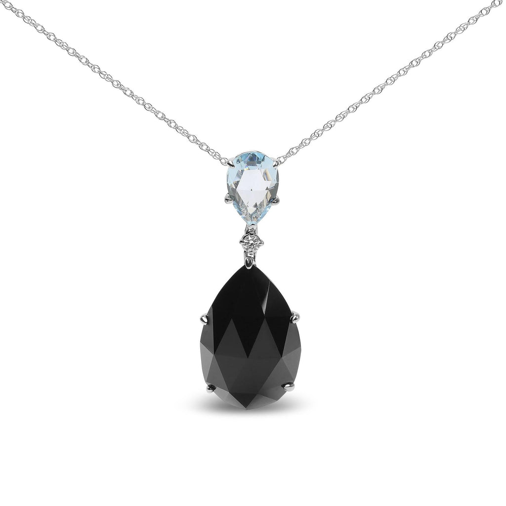 18K White Gold Diamond Accent and Pear Cut Sky Blue Topaz and Pear Cut Black Onyx Dangle Drop 18" Pendant Necklace (G-H Color, SI1-SI2 Clarity)-0