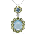 18k White Gold 0.05 Cttw Round Diamond and Blue Topaz and Green Peridot Gemstone Halo Drop 18" Pendant Necklace (F-G Color, VS1-VS2 Clarity)-0