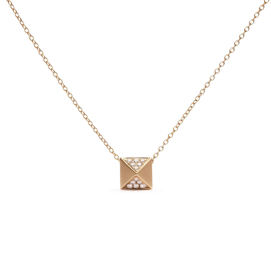 14K Yellow Gold 1/4 Cttw Diamond Matte Finished Pyramid Pendant Necklace (G-H Color, SI1-SI2 Clarity) - 18 Inches-0