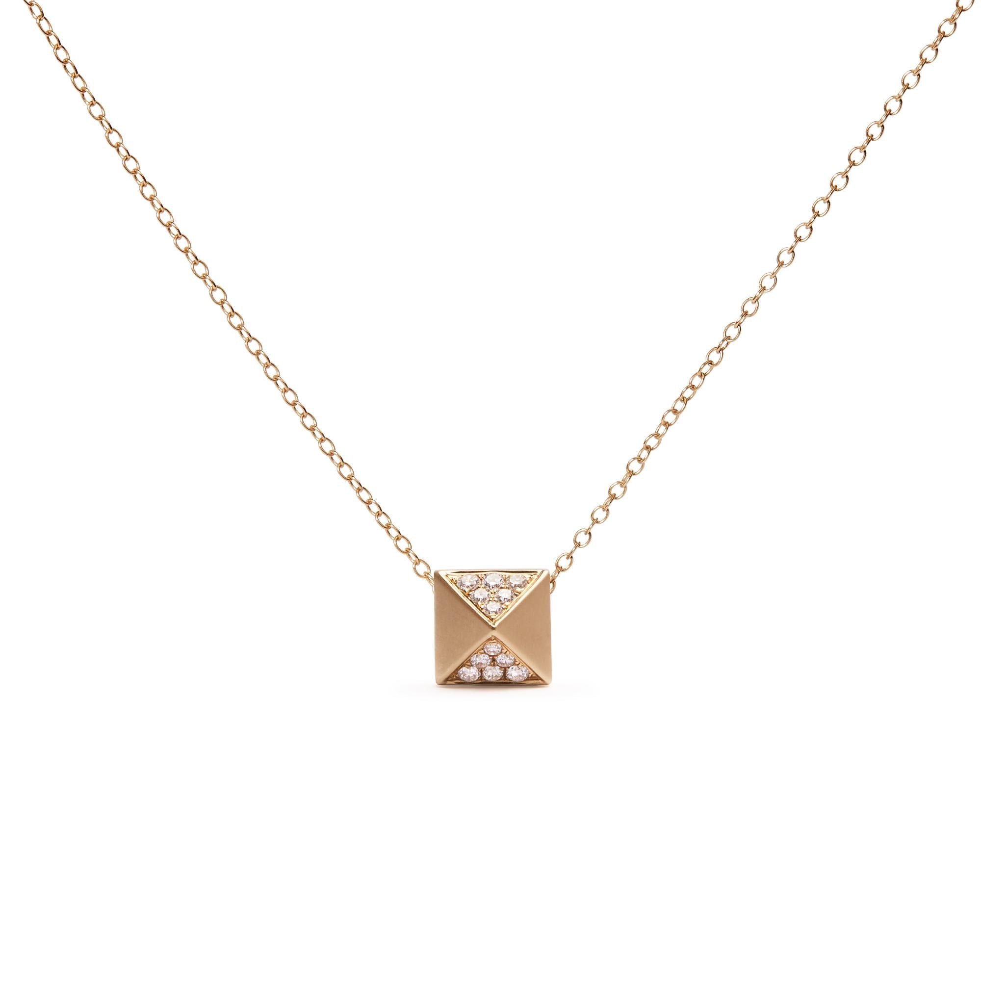 14K Yellow Gold 1/4 Cttw Diamond Matte Finished Pyramid Pendant Necklace (G-H Color, SI1-SI2 Clarity) - 18 Inches-0