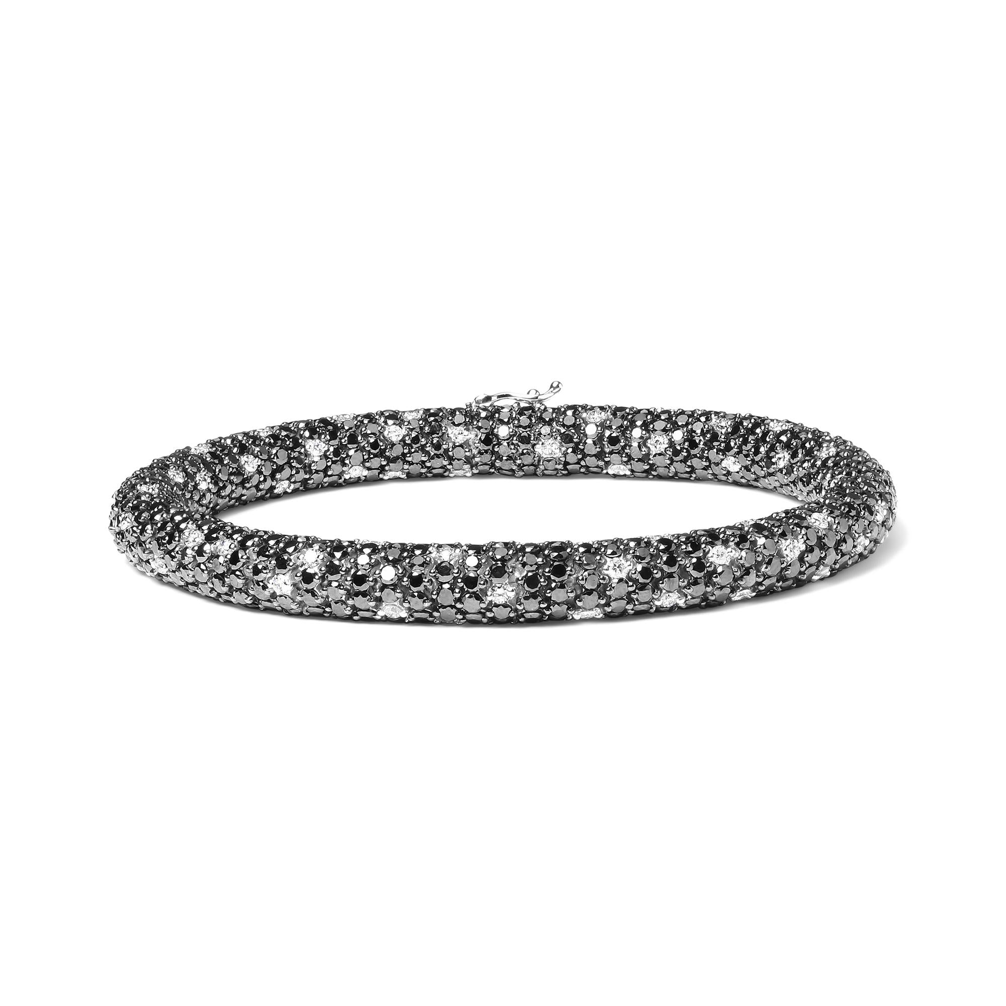 18K White Gold 20.0 Cttw Black and White Pave Set Diamond Eternity Snake Skin Style Tennis Bracelet (Black and G-H Color, SI1-SI2 Clarity) - Size 7"-0