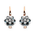 18K Rose and White Gold 1/3 Cttw Round Diamonds and Round London Blue Topaz Gemstone Cluster Floral Drop Hoop Earrings (G-H Color, SI1-SI2 Clarity)-0