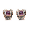 18K Rose Gold 1 1/2 Cttw Round Diamond and 7mm Cushion Cut Purple Amethyst Gemstone Geometrical Statement Stud Earrings (Brown and G-H Color, SI1-SI2 Clarity)-0