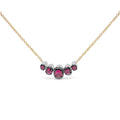 18K Rose Gold 3/4 Cttw Pave Diamonds and Graduated Red Ruby Gemstone Curved Bar Choker Necklace (G-H Color, SI1-SI2 Clarity) - Adjustable up to 14" - 16.5"-0
