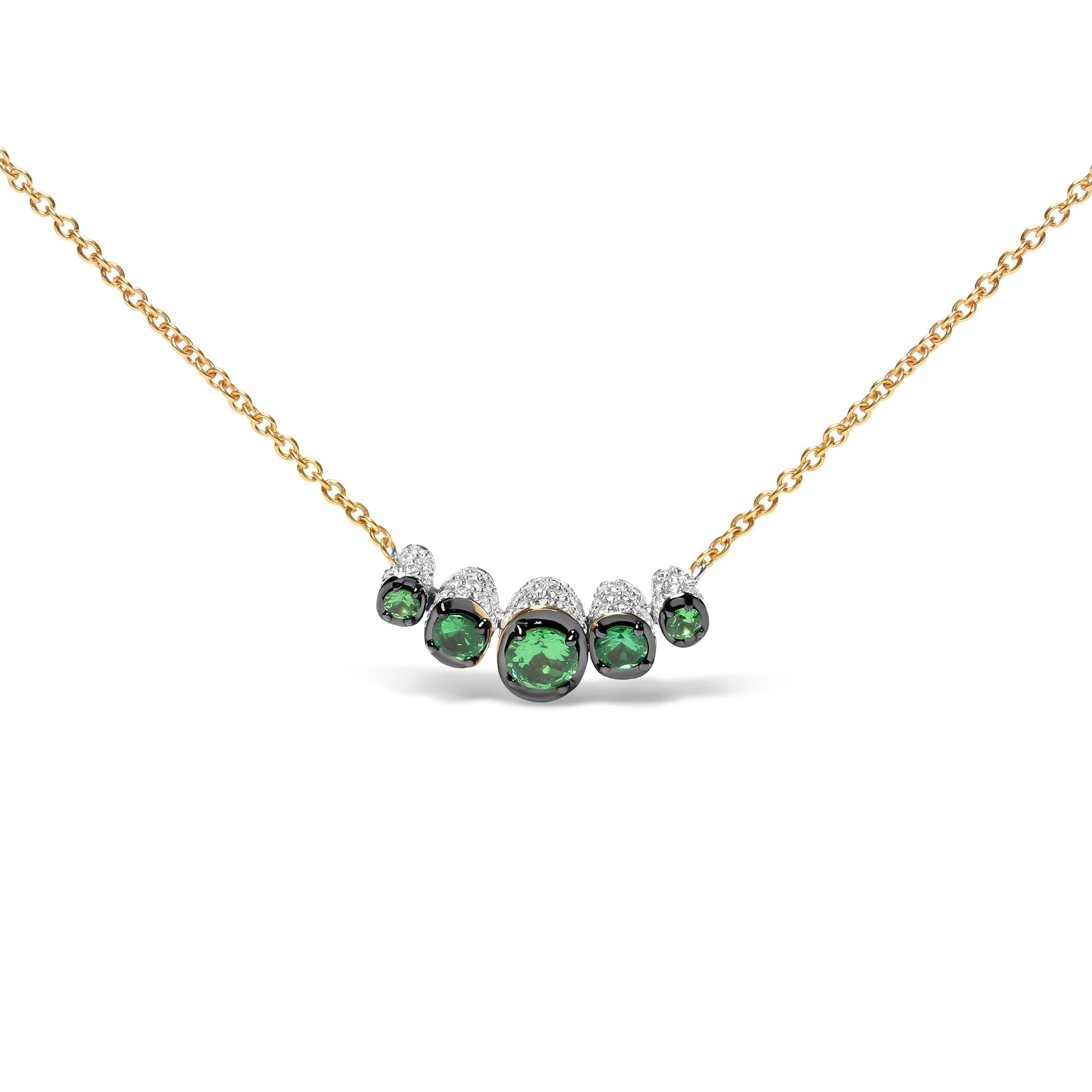 18K Rose Gold 3/4 Cttw Pave Diamonds and Graduated Green Tsavorite Gemstone Curved Bar Choker Necklace (G-H Color, SI1-SI2 Clarity) - Adjustable up to 14" - 16.5"-0