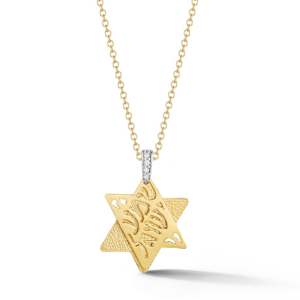 STAR OF DAVID SHEMA PEND., 14K-Y with 0.04CT Diamonds