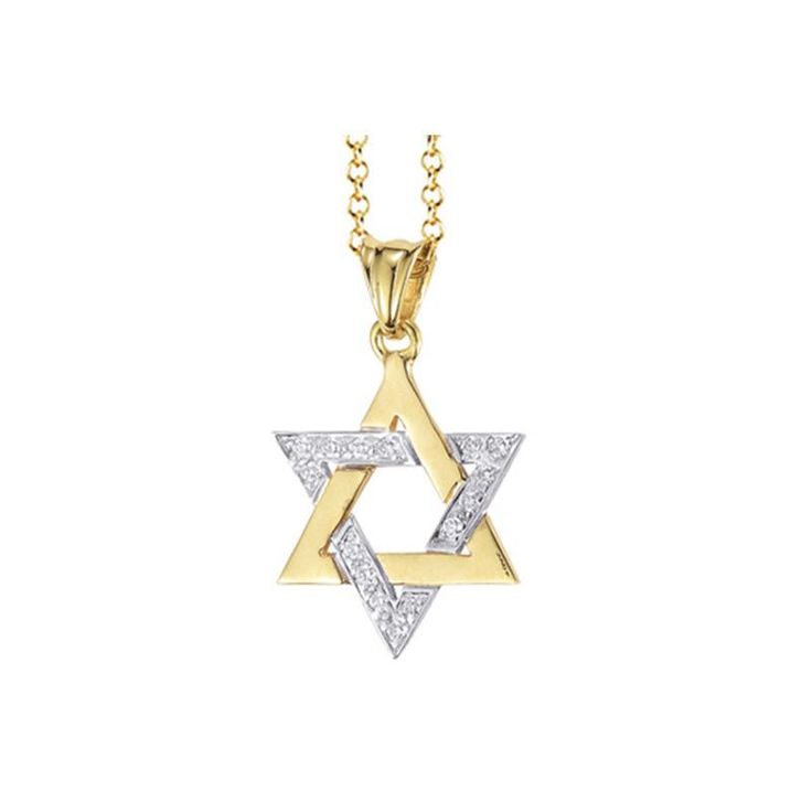 STR OF DAVID NECK. 14K-Y with 0.15CT DIAMONDS