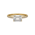 Classic Emerald Cut Sideways Pave Band 14K Solid Gold Diamond Ring