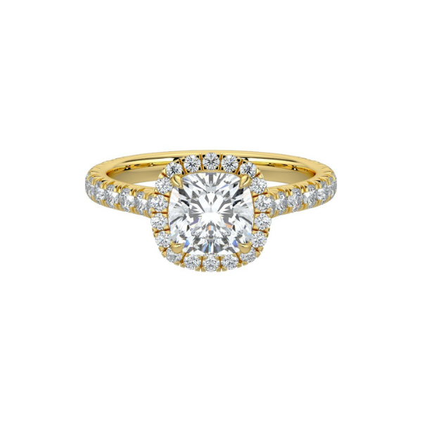 Timeless Cushion Cut Single Halo Pave Band 14K Solid Gold Engagement Ring