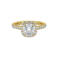 Timeless Cushion Cut Single Halo Pave Band 14K Solid Gold Engagement Ring